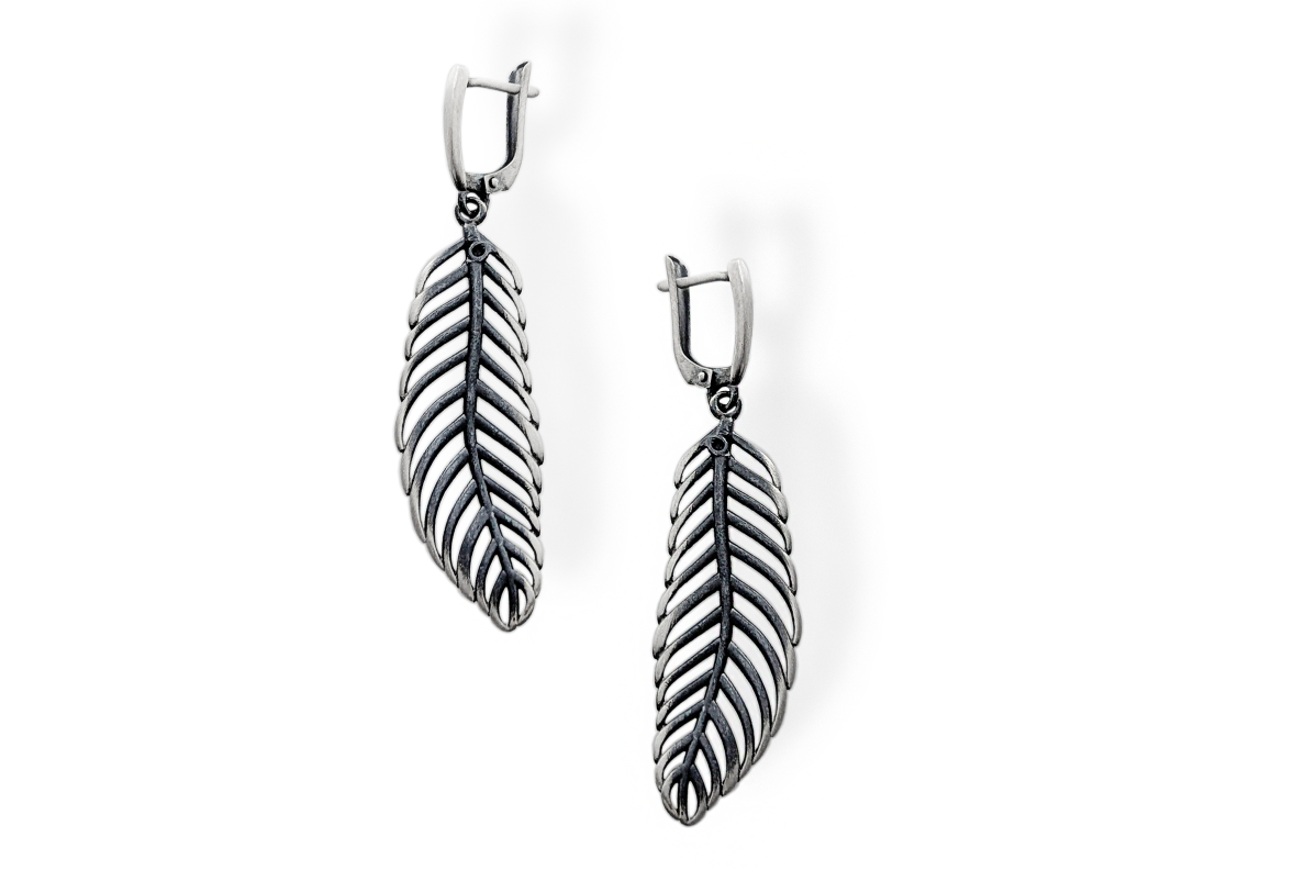 Silver earrings - Feathers 1
