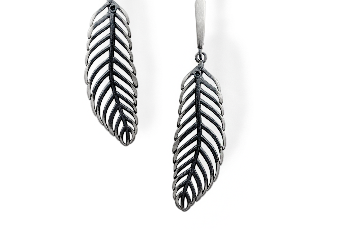 Silver earrings - Feathers 2