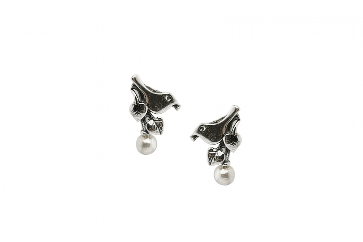 Silver earrings with Pearls - Little Birds 1 Silver earrings with Pearls - Little Birds 1