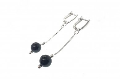 Silver dangling earrings with onyx AU0000400380 1