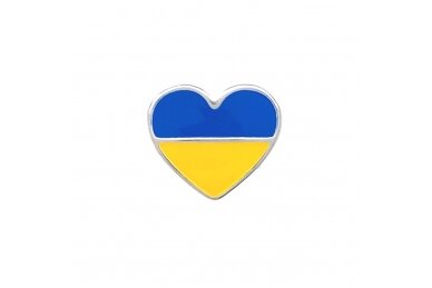 Širdelės formos sidabrinis ženkliukas su Ukrainos vėliavos spalvomis