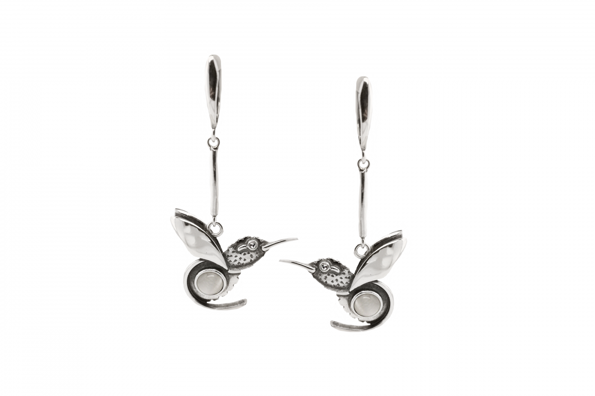 Silver earrings - hummingbird 2