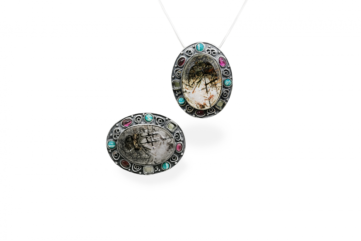 Exclusive pendant (brooch) with various gemstones Exclusive pendant (brooch) with various gemstones