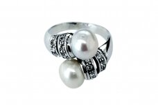 Žiedas su kultivuotais perlais ir Swarovski krištolo akmenukais