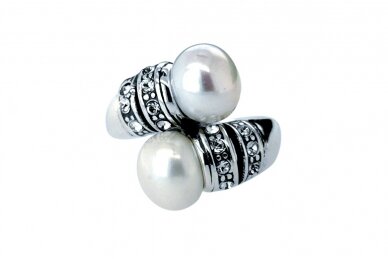 Žiedas su kultivuotais perlais ir Swarovski krištolo akmenukais 2
